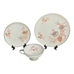 Eschenbach 3 Pc Dessert Set Germany Bavaria Orange Floral Gold‎ Trim Waffle MCM